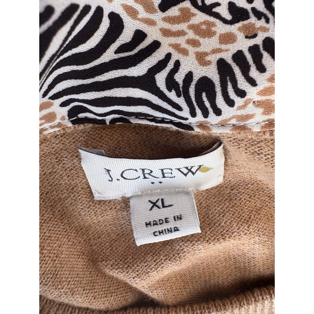 J Crew Brown Pullover Sweater Zebra Print Scarf Attached Size XL - Picture 2 of 5